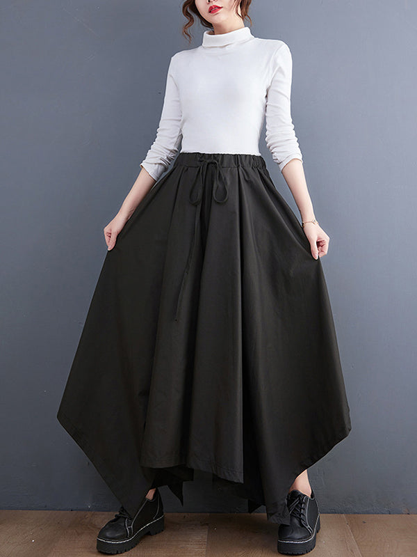 Cropped A-Line Drawstring Solid Color Pants Culotte
