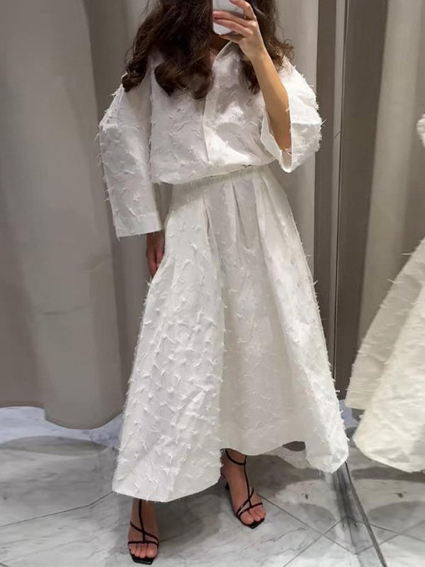Elasticity Pleated Solid Color Split-Joint A-line High Waisted Skirts