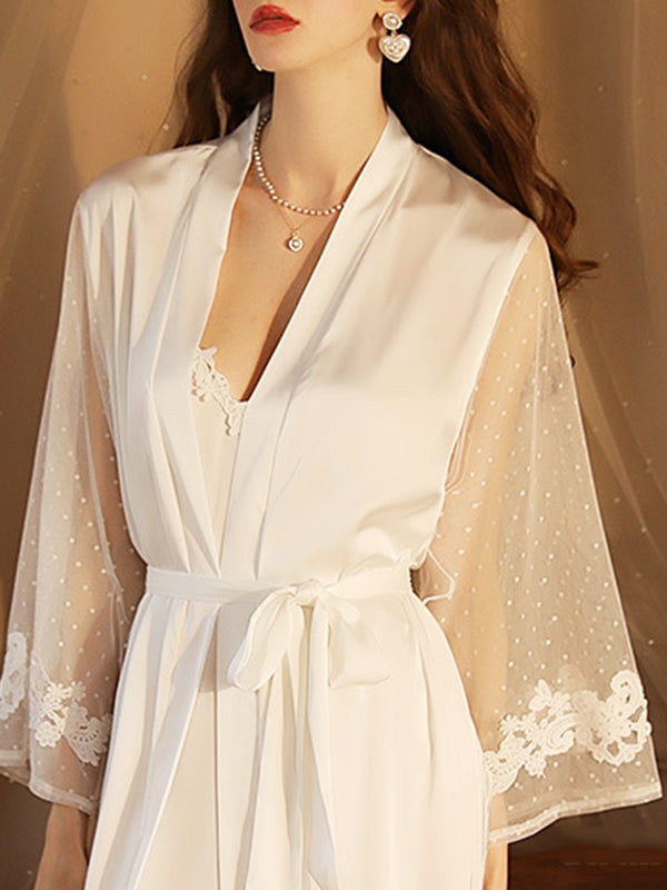 Gauze Ribbed Split-Joint Loose V-neck Robes Intimates&Pajamas