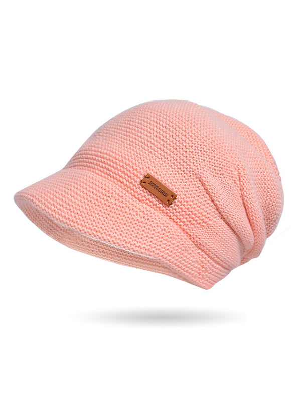 Flat Brim Solid Color Split-Joint Knitted Hats Hats