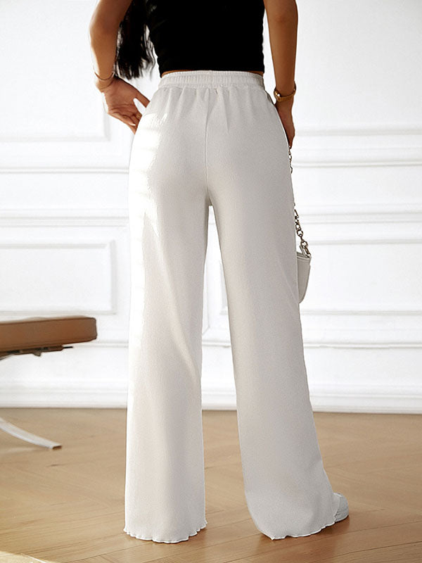 Drawstring Elasticity Solid Color Loose Straight Leg Trousers Pants