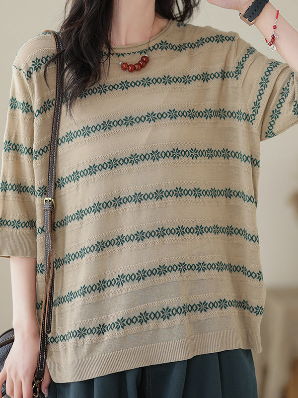 Printed Half Sleeves Loose Round-neck T-Shirts Tops