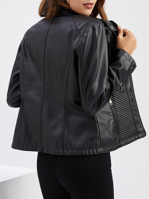 Buttoned Pockets Split-Joint Zipper Long Sleeves Plus Size Stand Collar Outerwear Jackets