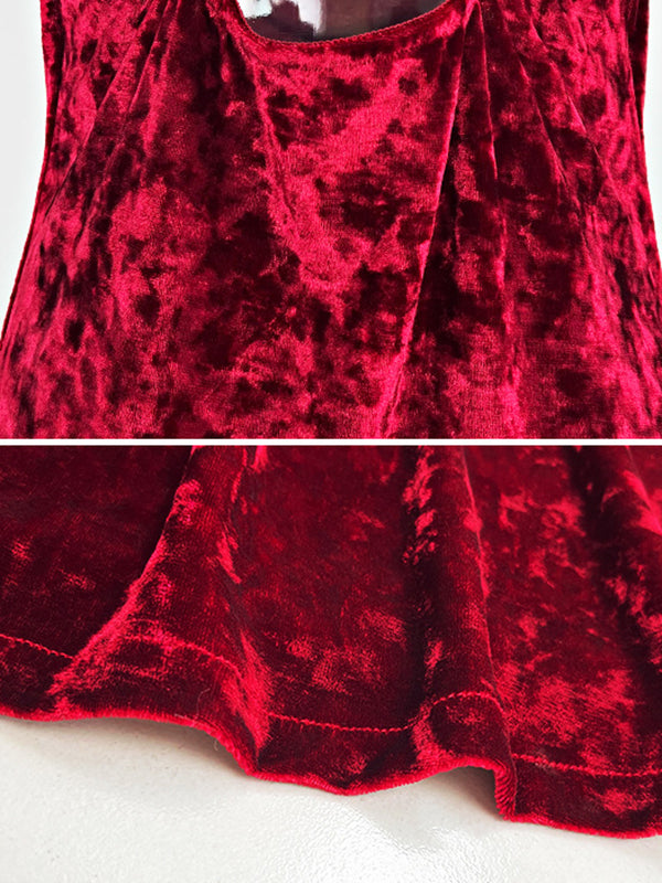 Backless Solid Color Velvet Sleeveless Spaghetti-Neck Intimates&Pajamas