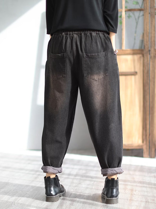 Loose Split-Joint V-Neck Vest Top + Jean Harem Pants Bottoms  Two Pieces Set