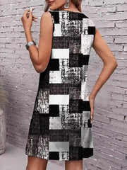 Plaid Sleeveless Round-Neck Mini Dresses