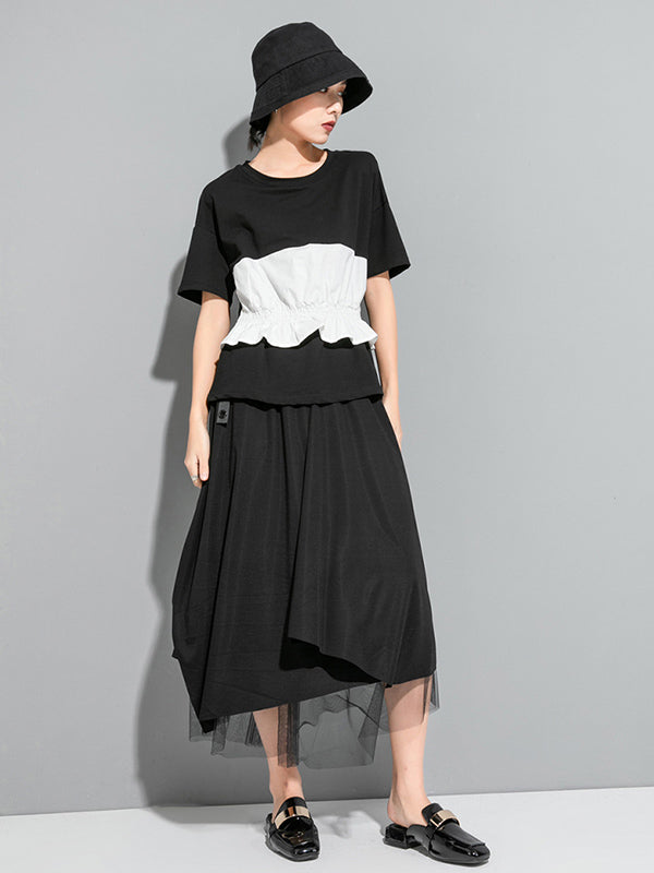 Original Falbala Split-Joint T-Shirts Tops