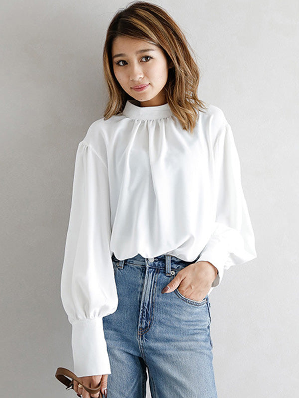 Urban Solid Color Light Maturity Puff Sleeve Shirt