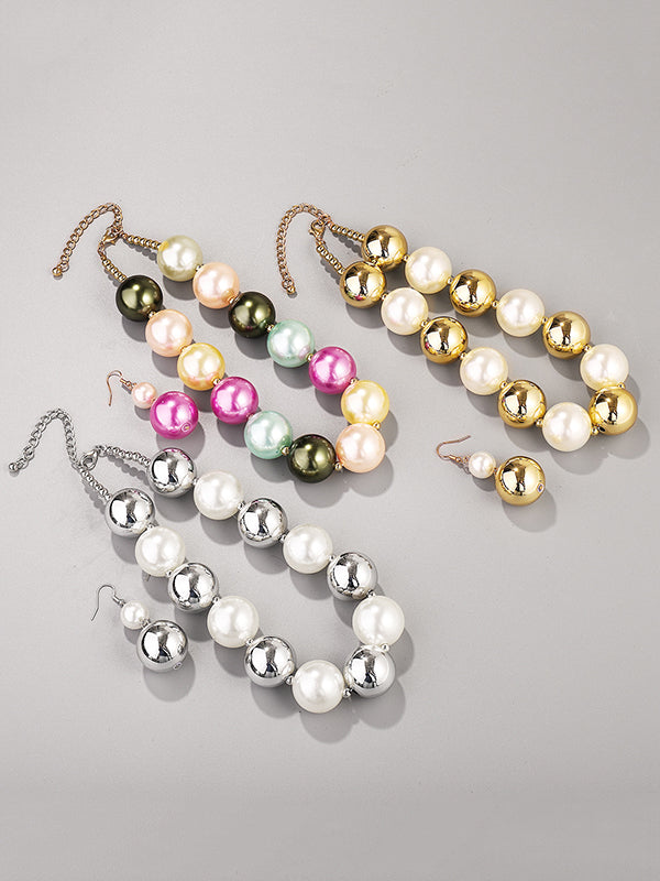 Beaded Contrast Color Geometric Three Pieces Set Necklaces Accessories Earrings Accessories Dainty Necklace
