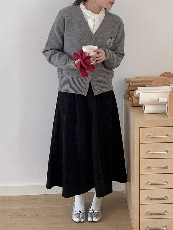 Pleated Solid Color Split-Joint A-Line High Waisted Skirts