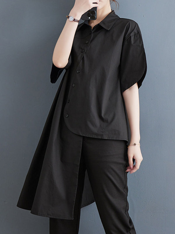 Solid Color Irregular clipping Lapel Shirts Tops
