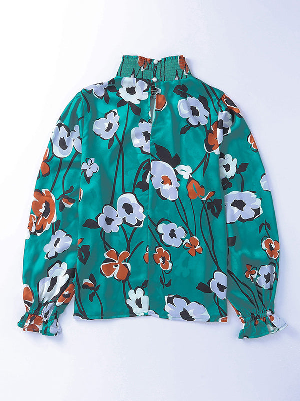 Stylish Selection Long Sleeves Loose Printed Pleated Half Turtleneck Blouses&Shirts Tops
