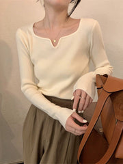 Colorful Solid Color Long Sleeves Skinny V-neck Sweater Tops Pullovers Knitwear