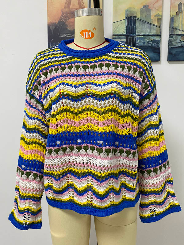 4 Colors Loose Contrast Color Round-Neck Sweater Top