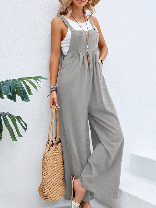 Pleated Split-Joint Loose Plus Size Spaghetti-Neck Overalls