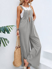 Pleated Split-Joint Loose Plus Size Spaghetti-Neck Overalls