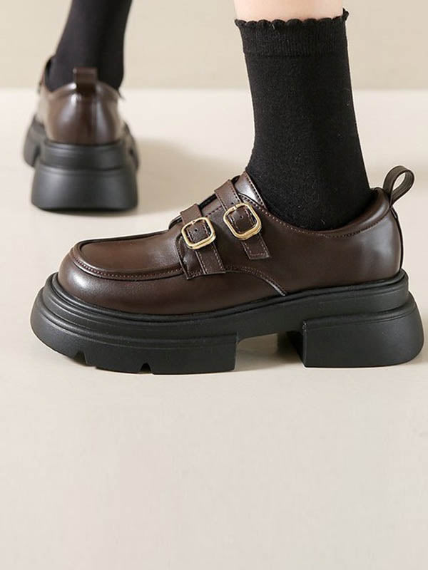 Belt Buckle Round-Toe Split-Joint Platform Shoes Mary Janes
