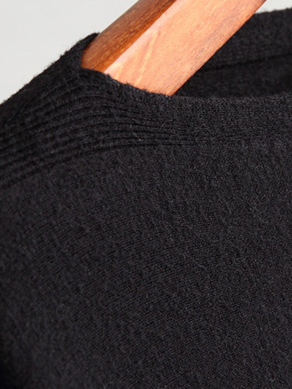 Solid Color Batwing Sleeves High-Low Boat Neck Sweater Pullovers Knitwear