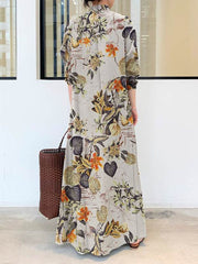 Printed Split-Joint Loose Plus Size Lapel Shirt Dress Maxi Dresses