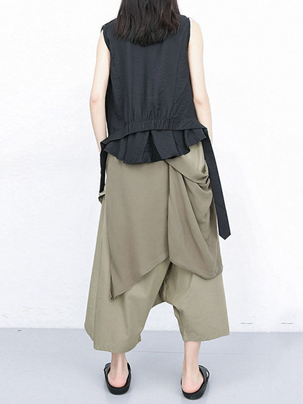 Pleated Solid Color Harem Pants Loose Ninth Pants