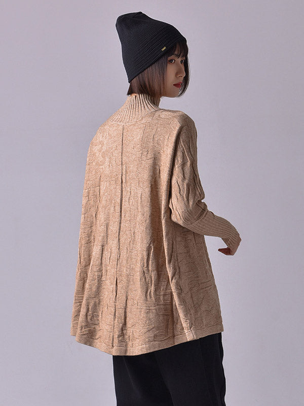 Original Pleated High-Neck Long Sleeves Sweater Top