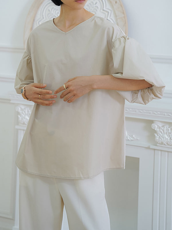 Solid Color Half Sleeves Loose V-Neck Blouses&Shirts Tops