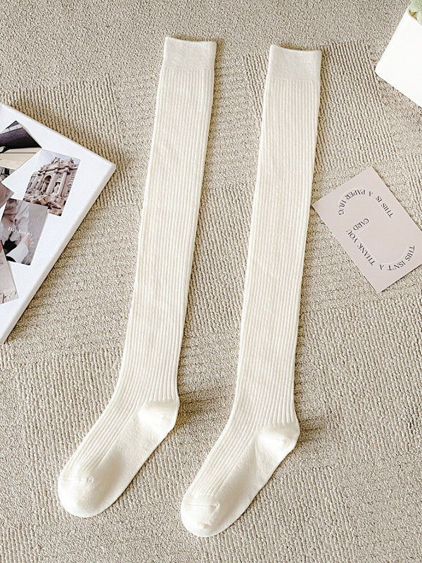 Casual Wool Solid Color Over The Knee Stockings Accessories