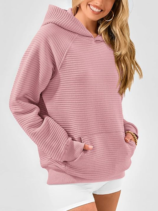 Pockets Solid Color Split-Joint Hooded Long Sleeves Hoodies Tops