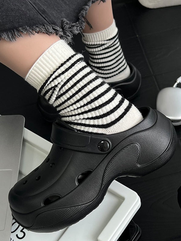 Hollow Round-Toe Solid Color Slippers Sandals Crocs