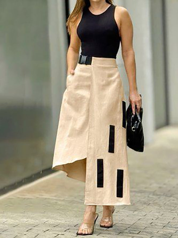 Asymmetric Pockets Split-Joint A-Line Loose Skirts Bottoms