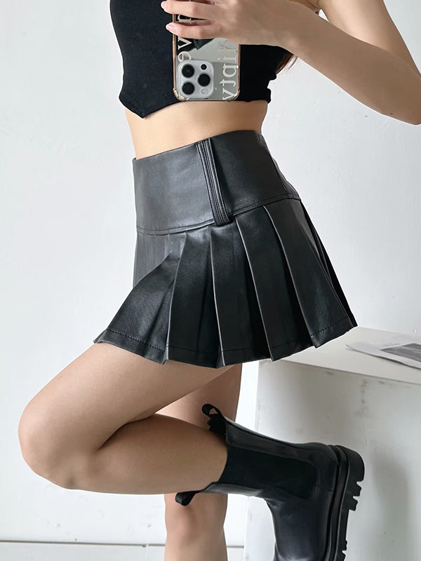 Pleated Solid Color A-Line High Waisted Skirts Bottoms