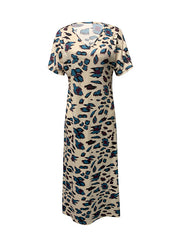 Printed Split-Side Loose Short Sleeves V-Neck Maxi Dresses
