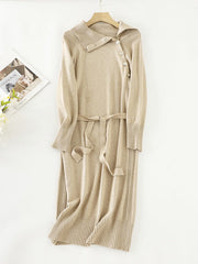 Urban Loose Long Sleeves Buttoned Bandage High-Neck Sweater Dresses