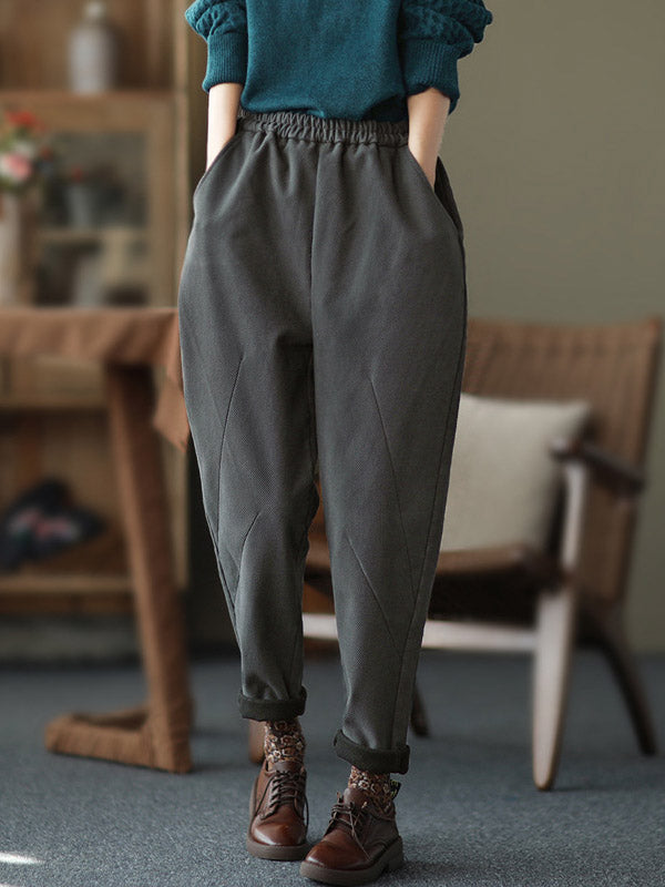 Thicken Velvet Elasticity Solid Color  Casual Pants