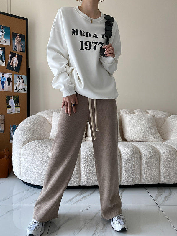 Urban Wide Leg Loose Fleece Keep Warm Solid Color Pants