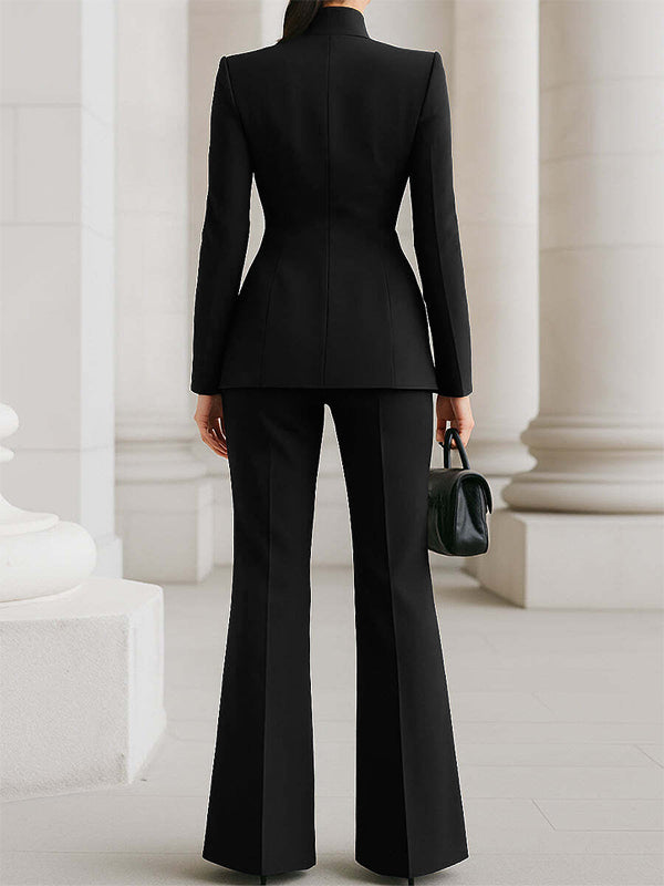 High Waisted Wide Leg Solid Color Pants Suits Bottoms