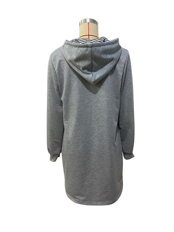 Drawstring Pockets A-line Long Sleeves Hoodies Mini Dresses