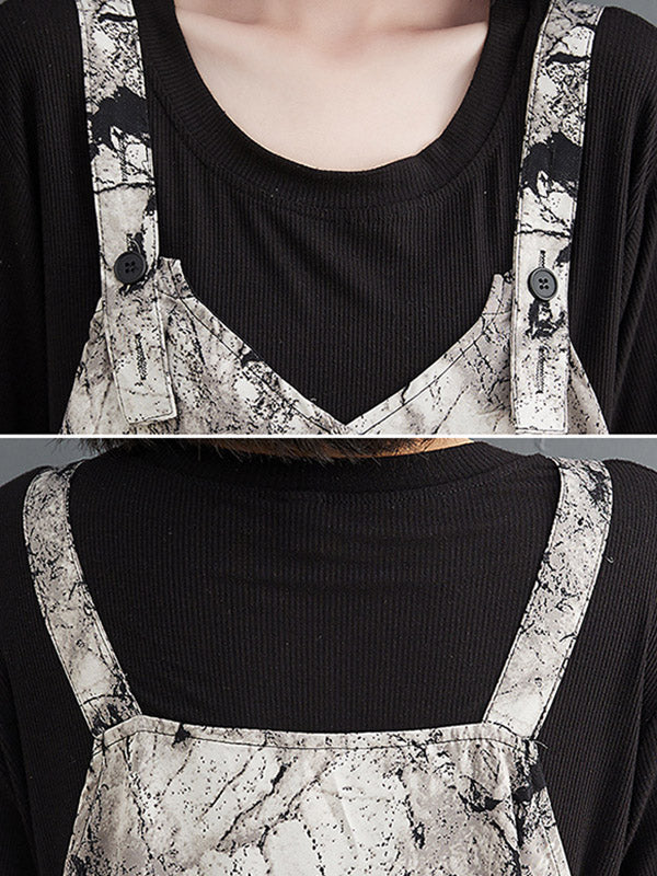 Vintage  Printed Loose Wide Leg  Overalls