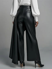 Buttoned Pleated Solid Color Split-Joint Zipper High Waisted Wide Leg Trousers Pants