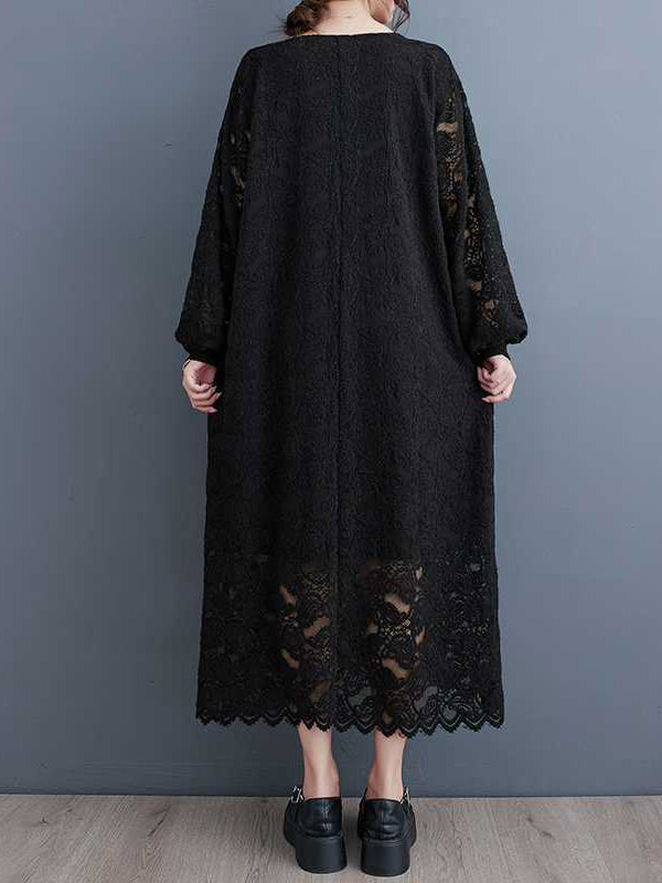 Jacquard Bishop Sleeve Long Sleeves V-Neck Midi Dresses