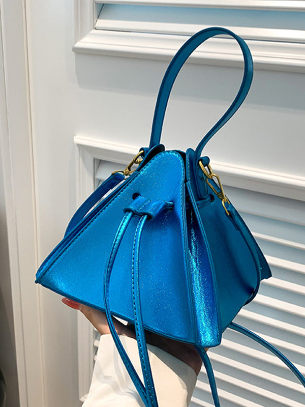 Drawstring Solid Color Split-Joint Triangle Handbags