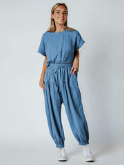 Original Solid Color Loose Pleated Jumpsuits