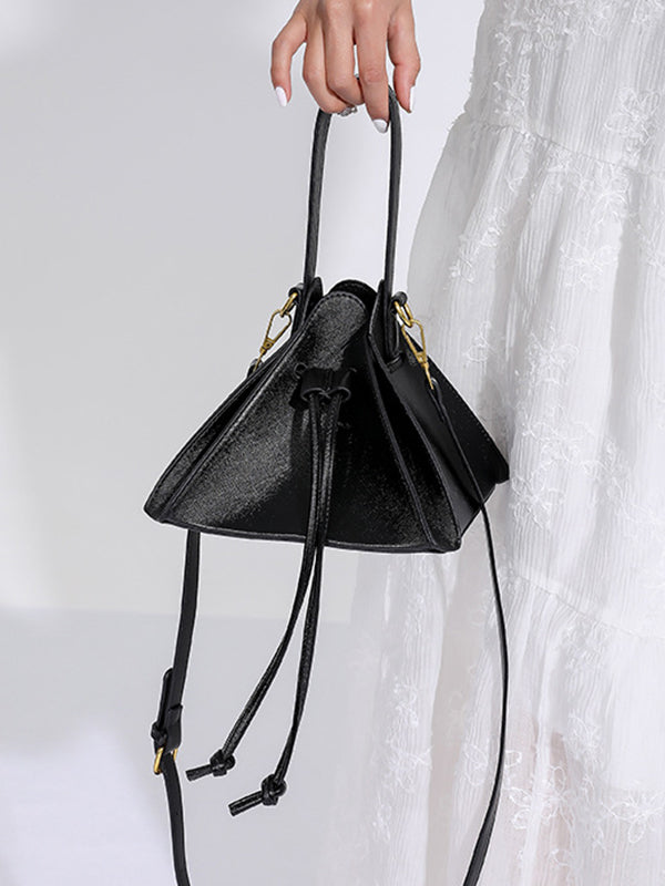 Drawstring Solid Color Split-Joint Triangle Handbags