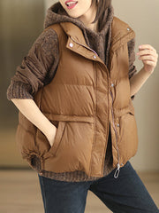 Original Creation Loose Sleeveless Solid Color Zipper High-Neck Vest Outerwear
