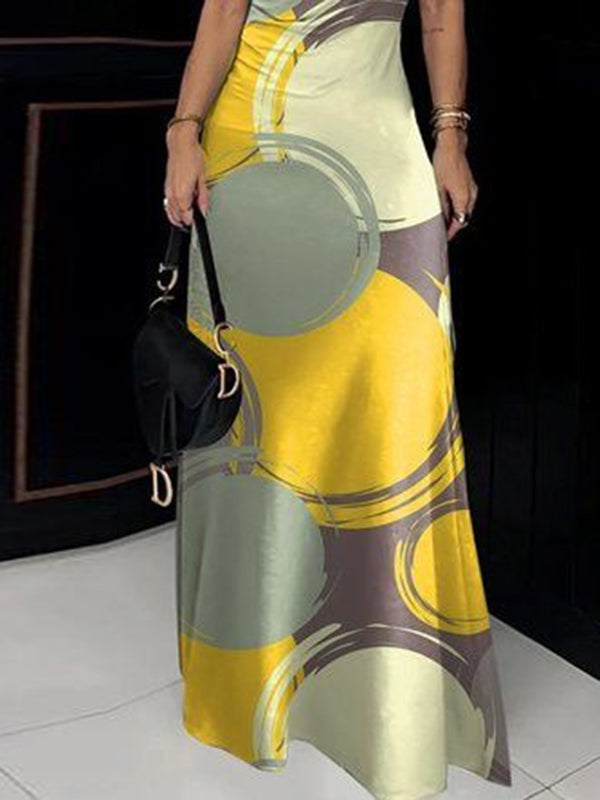 Printed Skinny Sleeveless High Neck Maxi Dresses