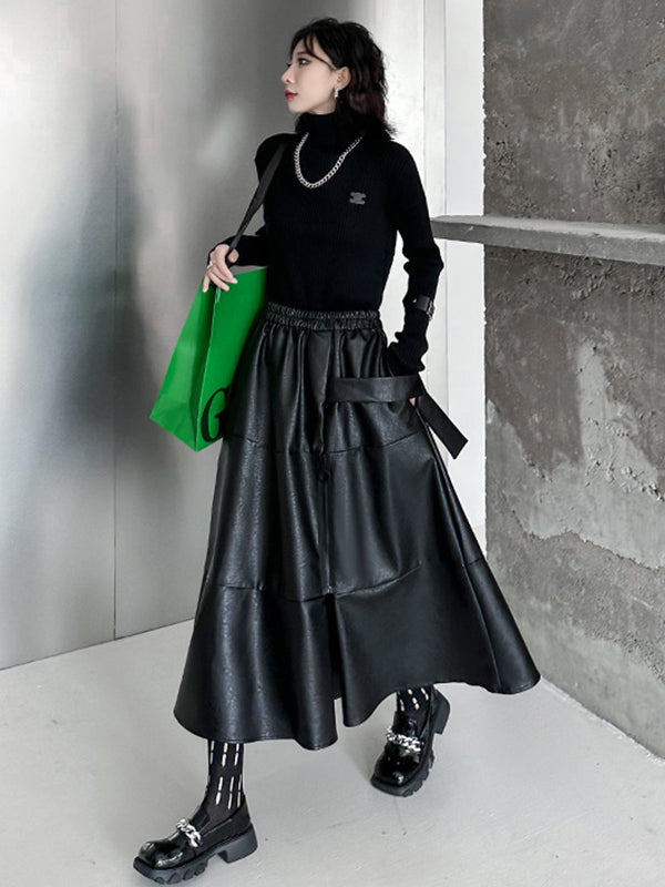 Solid Color Split-Joint Zipper A-Line Hipster Skirts Bottoms