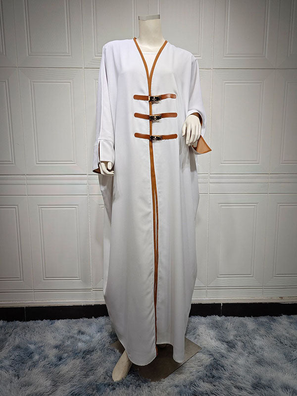 Contrast Color Muslim Split-Joint Loose V-neck Muslim Abaya Cover-Ups Tops