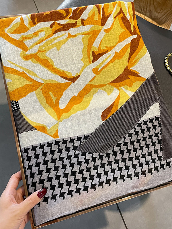 Vintage Houndstooth Floral Printed Scarf