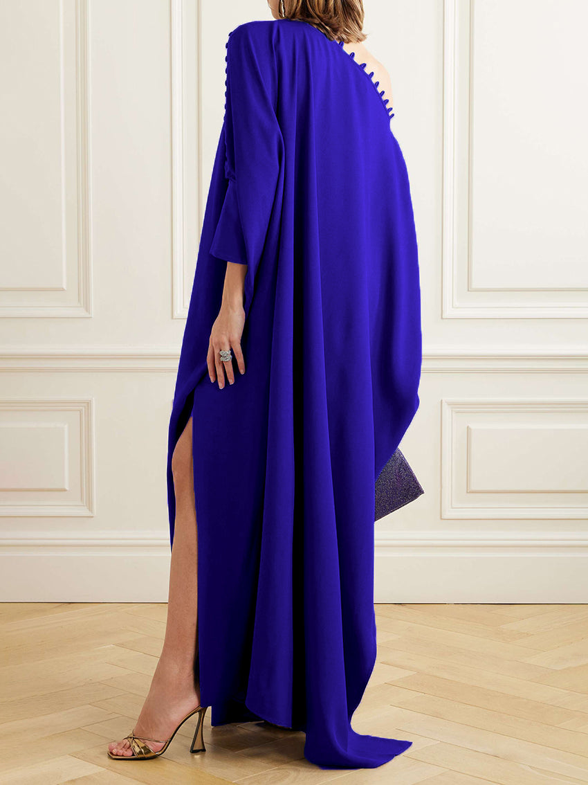 Long Sleeves Solid Color Split-Side One-Shoulder Evening Dresses Maxi Dresses
