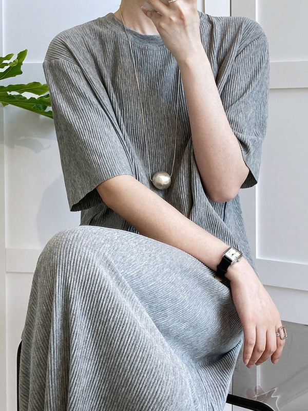 Original Casual Pleated Solid Color Midi Dress